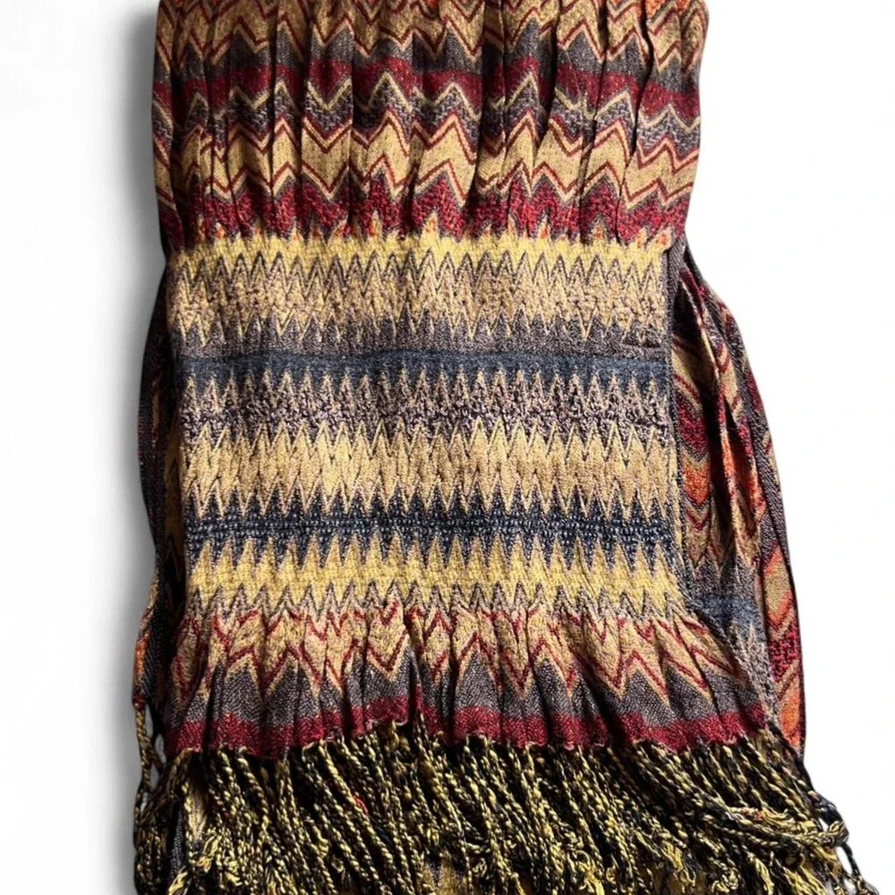 Multi-coloured scarf with fringe 64